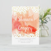 サンゴの水葉色金ゴールド結婚紙吹雪 招待状 (スタンド正面)
