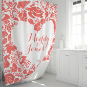 サンゴの海の生き物ハートカプルモノグラム シャワーカーテン