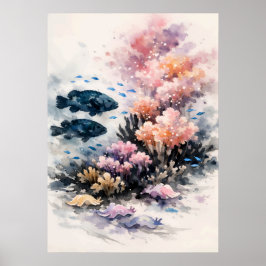 サンゴの産卵・水彩画 ポスター