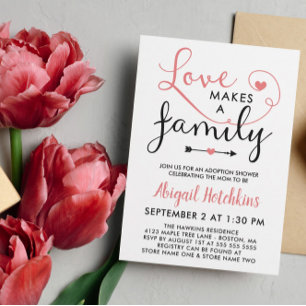 サンゴの白い愛が家族の養子縁組シャワーを作る 招待状