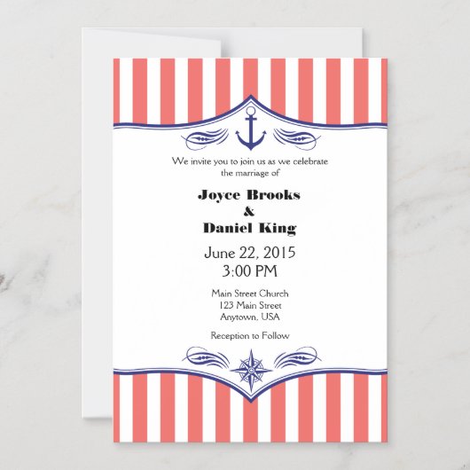 サンゴの白い磁気航海の結婚式 マグネット招待状 (正面)