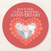 サンゴの結婚記念日ハート写真機 ラウンドペーパーコースター (正面)