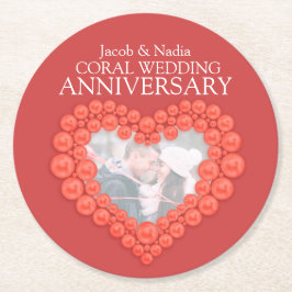 サンゴの結婚記念日ハート写真機 ラウンドペーパーコースター