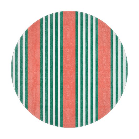 サンゴの緑と白ストライプの5つのパターン カッティングボード (正面)