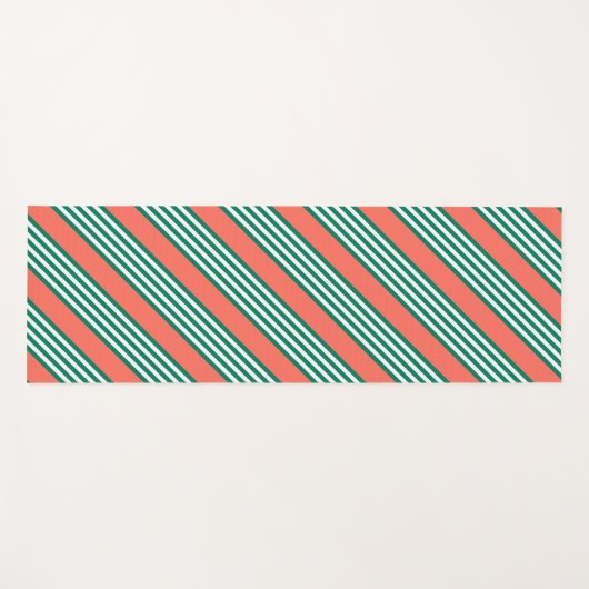 サンゴの緑と白ストライプの5つのパターン ヨガマット (正面(横))