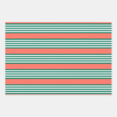 サンゴの緑と白ストライプの5つのパターン ラッピングペーパーシート (正面)