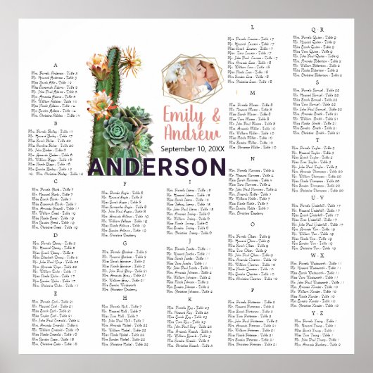 サンゴの緑のサボテン結婚のシーティングチャート ポスター (正面)