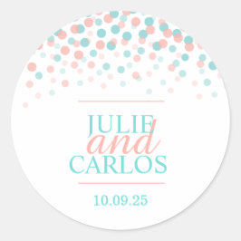 サンゴの緑の紙吹雪落ち結婚点のステッカー ラウンドシール