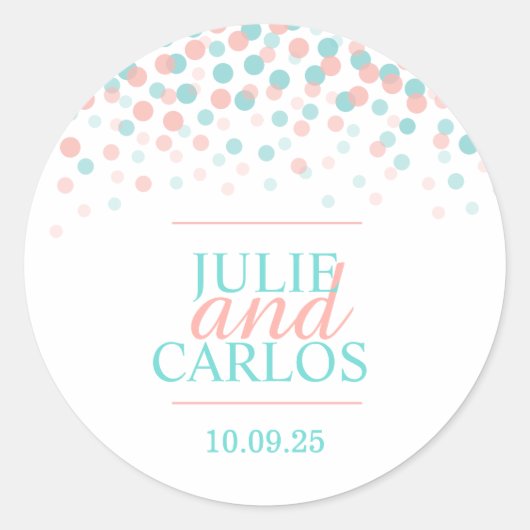 サンゴの緑の紙吹雪落ち結婚点のステッカー ラウンドシール (正面)