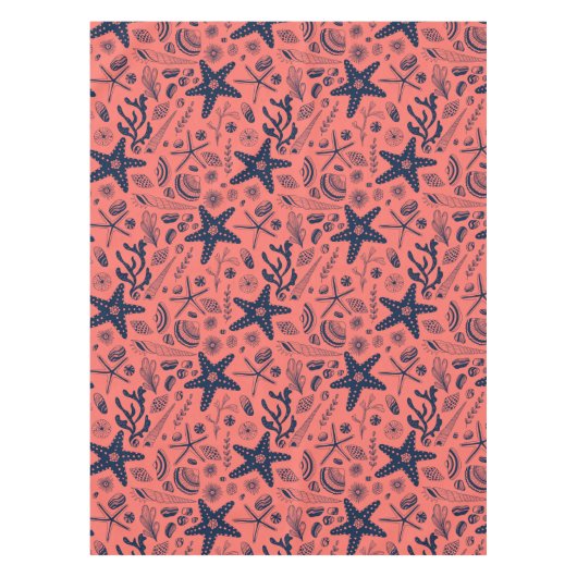 サンゴの背景に生息する貝殻 テーブルクロス (正面)