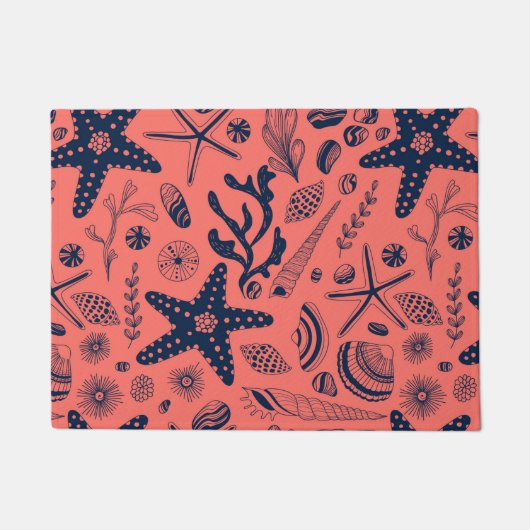 サンゴの背景に生息する貝殻 ドアマット (正面)