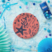 サンゴの背景に生息する貝殻 ペーパープレート (パーティー)