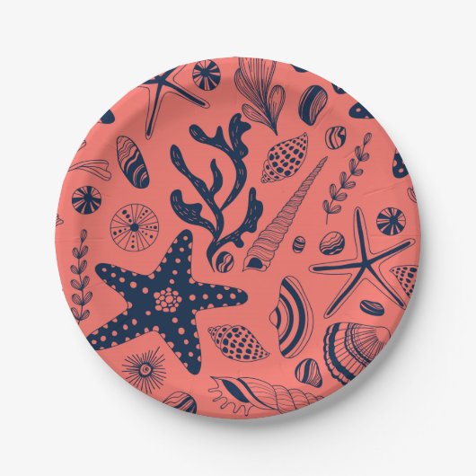 サンゴの背景に生息する貝殻 ペーパープレート (正面)