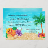サンゴの花とヒトデのトロピカルビーチ誕生日パーティーの招待状 招待状 (正面/裏面)