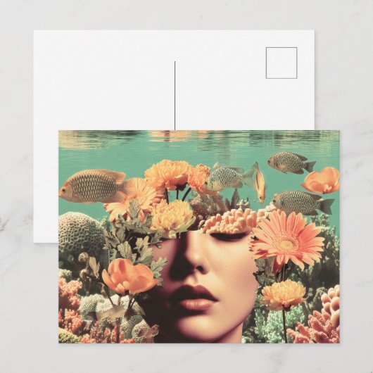 サンゴの花と水中での超現実的な肖像画 ポストカード (正面/裏面)
