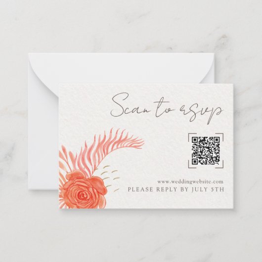 サンゴの花のQRコード付き結婚式オンラインRSVPカード ノートカード (正面)