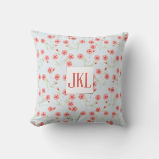 サンゴの花柄、スロー枕16"×16" クッション (正面)