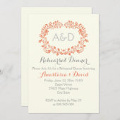 サンゴの葉のイニシャル結婚のリハーサルディナー 招待状 (正面/裏面)