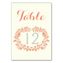 サンゴの葉のリース結婚フレームのテーブル番号