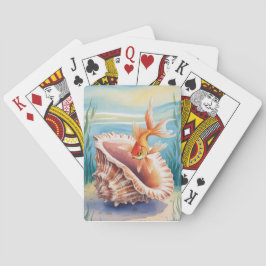 サンゴの貝殻に見える水彩金魚 トランプ