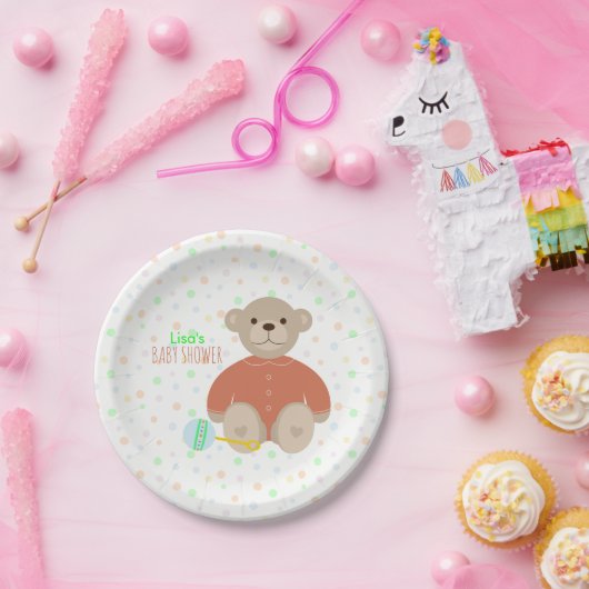 サンゴの赤ちゃんシャワーを着たテディベア ペーパープレート (パーティー)