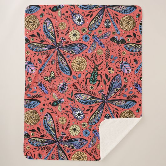 サンゴの赤にドードルバグ シェルパブランケット (正面)