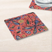 サンゴの赤にドードルバグ スクエアペーパーコースター (アングル)