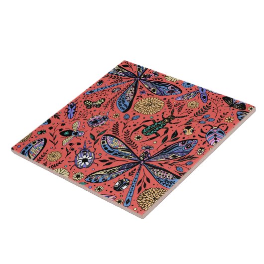 サンゴの赤にドードルバグ タイル (側面)