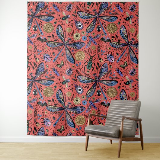 サンゴの赤にドードルバグ タペストリー (インサイチュ)