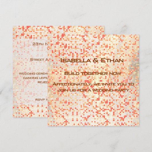 サンゴぼやけと黄色がかった小さな正方形またはタイル 招待状 (正面/裏面)