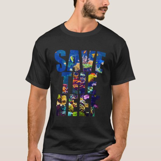 サンゴを守れ+リーフを救え+海洋環境保護 Tシャツ (正面)