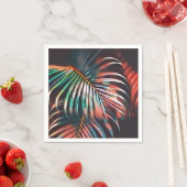 サンゴアートとティール(緑がかった色)パーム葉デコページ スタンダードカクテルナプキン (インサイチュ)