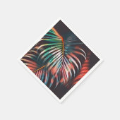 サンゴアートとティール(緑がかった色)パーム葉デコページ スタンダードカクテルナプキン (角)