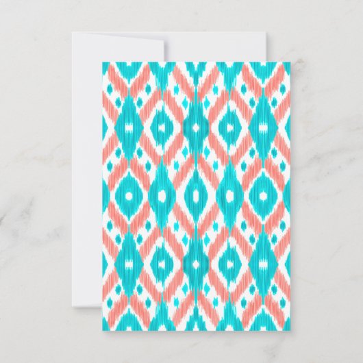 サンゴアートティール(緑がかった色)抽象芸術イカット幾何学模様 サンキューカード (裏面)