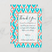 サンゴアートティール(緑がかった色)抽象芸術イカット幾何学模様 サンキューカード (正面/裏面)