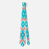 サンゴアートティール(緑がかった色)抽象芸術イカット幾何学模様 ネクタイ (正面)