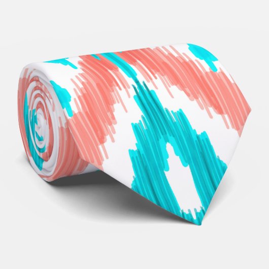 サンゴアートティール(緑がかった色)抽象芸術イカット幾何学模様 ネクタイ (ロール)