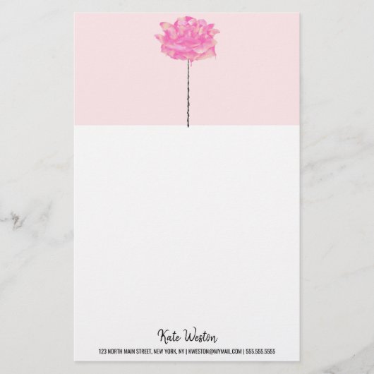 サンゴアートピンク花滴下茎水色 便箋 (正面)
