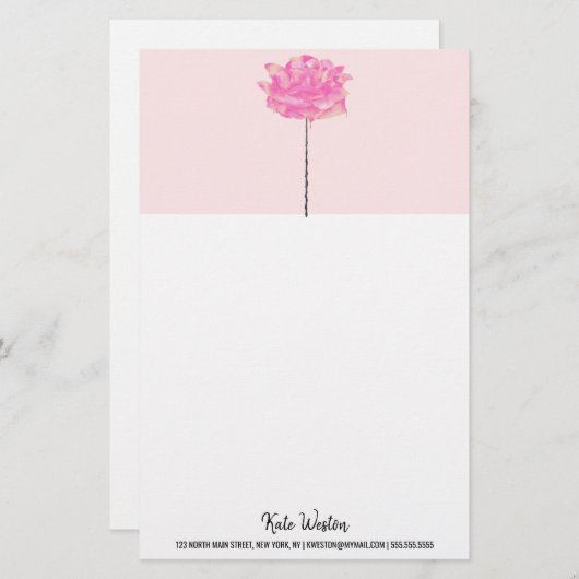 サンゴアートピンク花滴下茎水色 便箋 (正面/裏面)