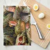 サンゴイソギンチャクの海洋生物、ヴィンテージの海洋動物 キッチンタオル (四つ折り)