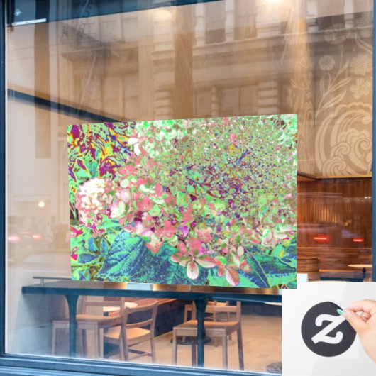 サンゴエレガントとチャートレイズライムライトアジサイ ウィンドウサイン (カフェ窓)