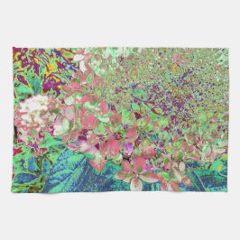 サンゴエレガントとチャートレイズライムライトアジサイ キッチンタオル