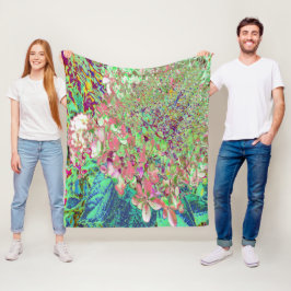 サンゴエレガントとチャートレイズライムライトアジサイ フリースブランケット