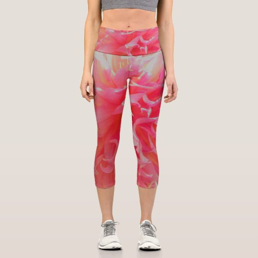 サンゴエレガントとピンクの装飾ダリア カプリレギンス (正面)