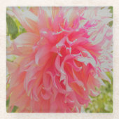 サンゴエレガントとピンクの装飾ダリア ガラスコースター (正面)