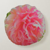 サンゴエレガントとピンクの装飾ダリア ラウンドクッション (裏面)