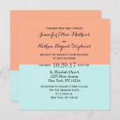 サンゴエレガントとミントグリーンの2トーンカラースプリット 招待状 (正面/裏面)