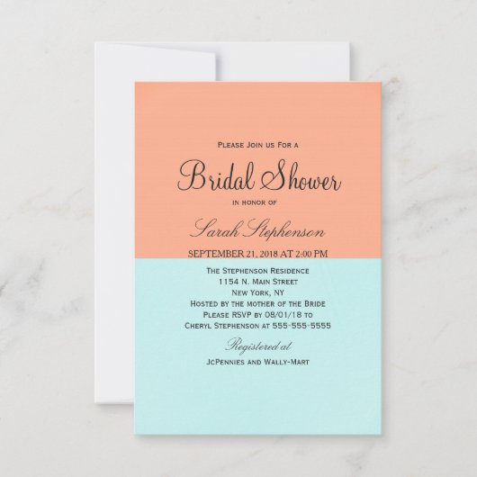 サンゴエレガントとミントグリーンの2トーンカラースプリット 招待状 (正面)