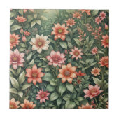 サンゴエレガントと桃の園咲く花 タイル (正面)