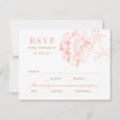 サンゴエレガントと金ゴールドフローラパイ結婚ニー 出欠カード (正面)